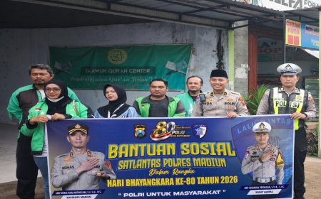 Sambut Hari Bhayangkara ke-80, Satlantas Polres Madiun Salurkan Bantuan Sosial ke Ta’awun Qur’an Center