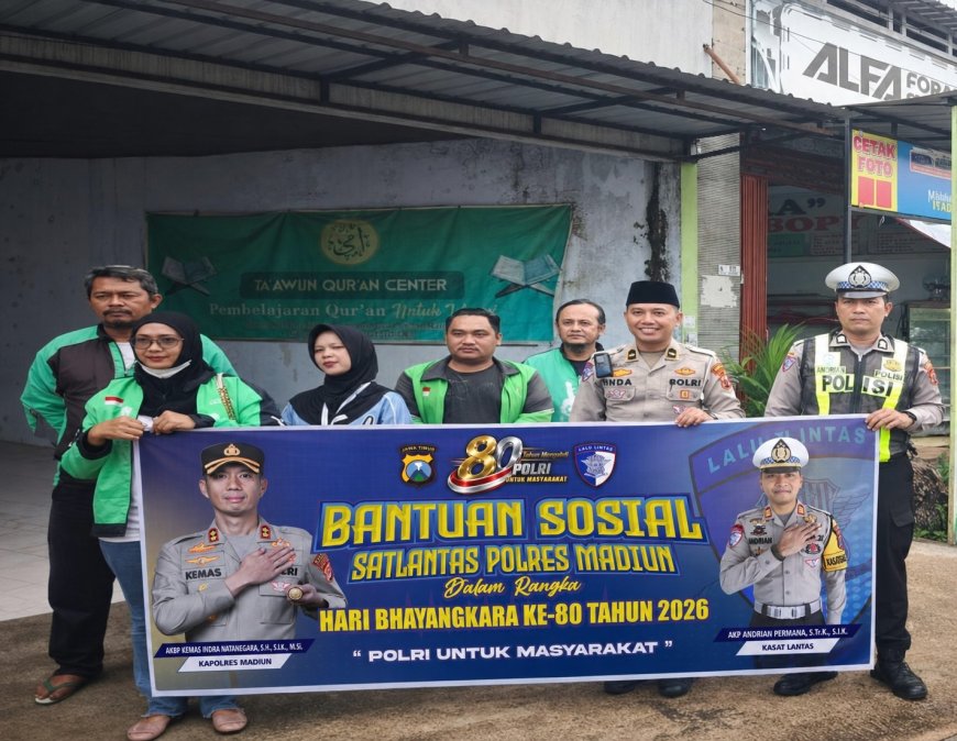 Sambut Hari Bhayangkara ke-80, Satlantas Polres Madiun Salurkan Bantuan Sosial ke Ta’awun Qur’an Center